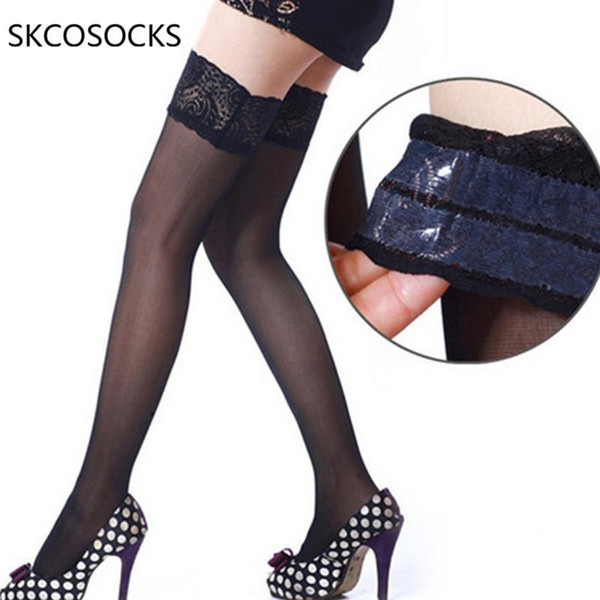 SKCOSOCKS Thigh High Stocking Women Summer Over knee Socks Sexy girl Female Hosiery Nylon Lace Style Stay Up Stockings Plus Size C19011201