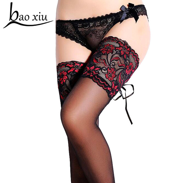 Punk Maid Sexy Cuban Heel Back Seam Stockings Wide Lace UP Hold Up Silicone Floral Top Thigh High Cross Bandage Stockings S926