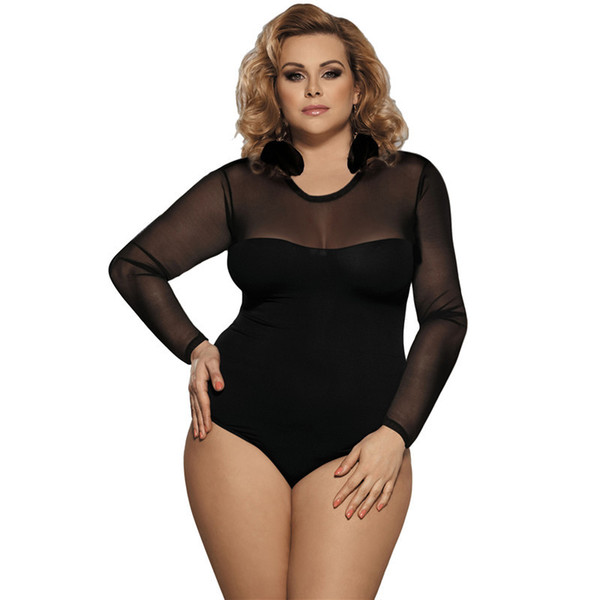 Black Sexy Teddy Lingerie Plus Size Sexy Bodysuit Open Crotch Long Sleeve Mesh Erotic Lingerie For Women Sex Clothes S927