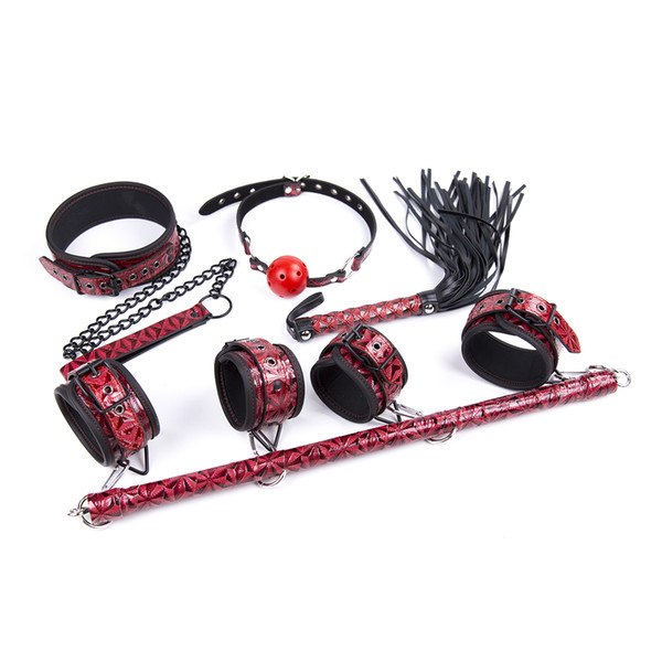 Black Red Erotic Toys for Couples Leather Handcuffs for Sex Games Mouth Gag Whips Bondage Restraints Sex Accessories Slave Lingerie Sexy Hot