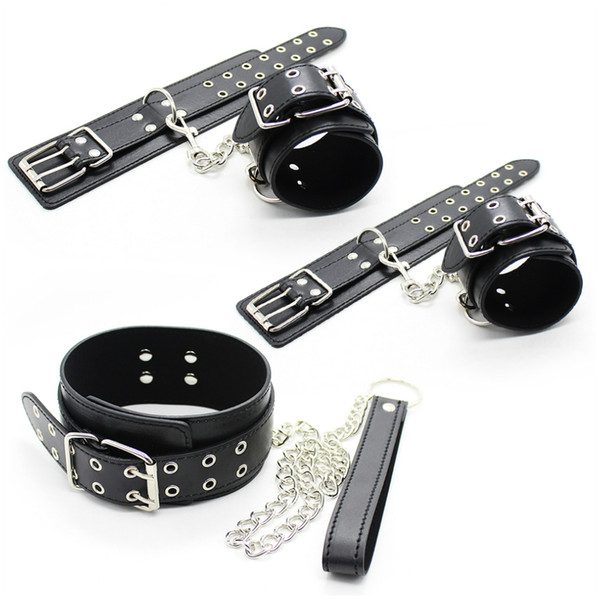 3pcs/set Handcuffs for Sex Accessories Leather Bdsm Women Collar Slave Bondage Restraints Lingerie Sexy Hot Erotic Adult Games Hand Cuffs