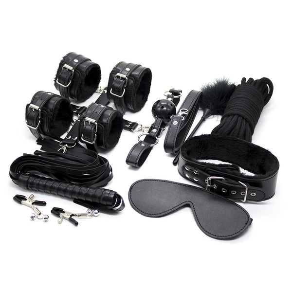 10pcs/set Bdsm Leather Mask Collar Mouth Gag Whips Rope Handcuffs for Sex Restraints Nipple Clamps Lingerie Sexy Hot Erotic Ankle Cuffs
