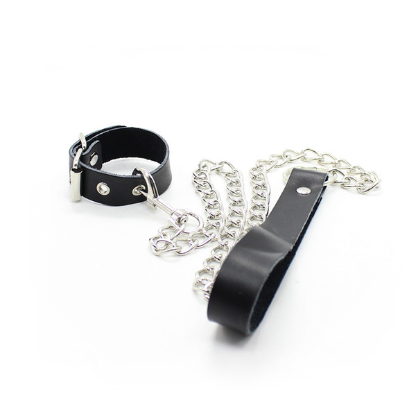 Adult Games Slave Leather Penis Ring with Chain Sex Toys for Couples Bdsm Bondage Restraints Gay Fetish Lingerie Slave Sex Accessories Black