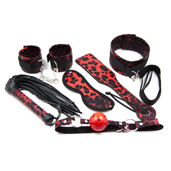 Leather Handcuffs for Sex Games Accessories Leopard Bdsm Collar Mouth Gag Whips Slave Bondage Restraints Lingerie Sexy Hot Erotic Eye Mask