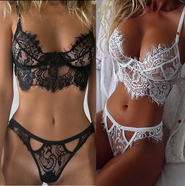 Women Translucent Underwear Sheer Lace Frenum Strap Lingerie Bra Top Bustier Set