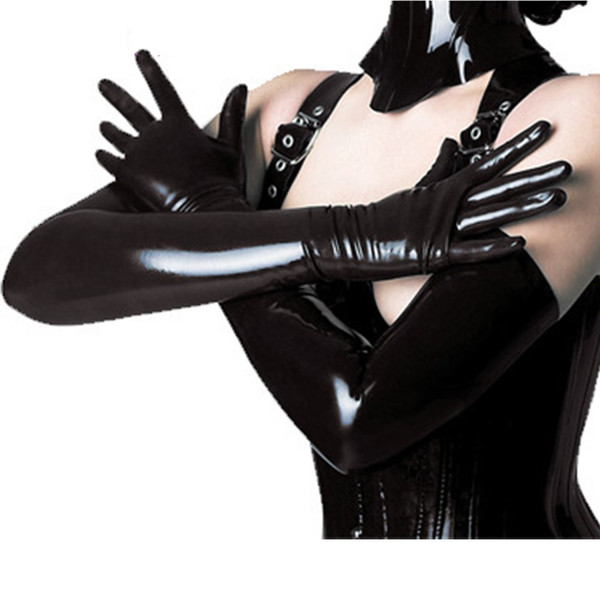 Long Black sexy Metallic Gloves faux leather arm sleeves dress hand cuff warmers restraint harness for women Sex Toys