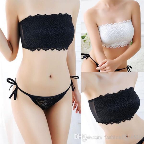 Women's Sexy Lace Casual Crop Top Strapless Seamless Solid Padded Bras Bralette