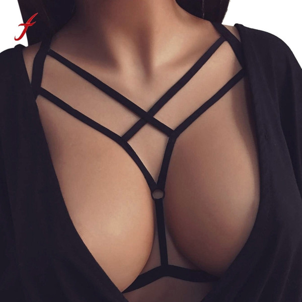 2017 Sexy Elastic Cage Bra Lingerie Women Bandage Black Goth Top Exotic Apparel Hollow Out Strappy Bra Bustier Party Wear