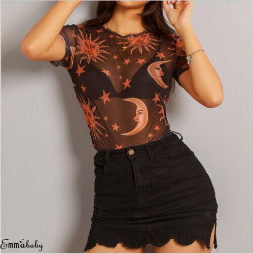 2019 Fashion Women Sexy Casual Crew Neck Stretch Short Sleeve Transparent Tank Top Sheer Mesh Summer Crop Top Shirt