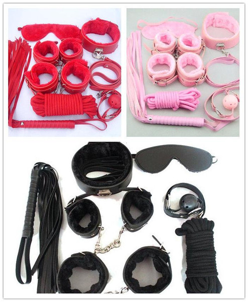 sex toy 7Pcs Bondage Kit Set Fetish Adult Game BDSM Roleplay Handcuffs Whip Rope Blindfold Ball Gag Restraint Handcuff Toy