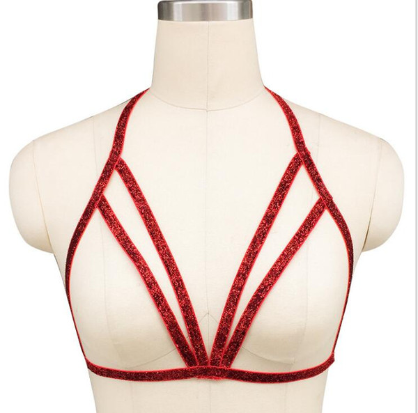 Female body harness red tie bra stretch body harness lingerie uniform attraction