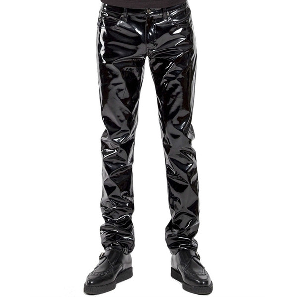 Plus Size Men Sexy Black Wetlook Faux Leather Lingerie Exotic Pu Latex Catsuit Zipper Pvc Stage Clubwear Gay Fetish Pants C19031601