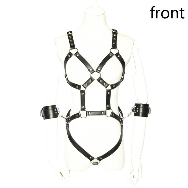 Sexy bondage apparel leather harness fetish top bra sexy underwear conjoined lingerie show nipple restraint strap rope games SM kinky