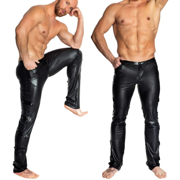 Plus Size Sexy Lingerie Exotic Pants PU Latex Catsuit Man Stage Clubwear Exotic Pants Gay Mens Plus Big Size