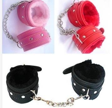 Adult Games Pink PU Leather Handcuffs,Adjustable Plush Wrist & Ankle Cuffs Sex Products Bondage Restraints Sex Toys For Couples