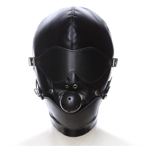 SM Mask Bondage Restraint Hood Mask Sex Toys Headgear With Mouth Ball Gag BDSM Erotic PU Leather Sex Hood For Adult Games