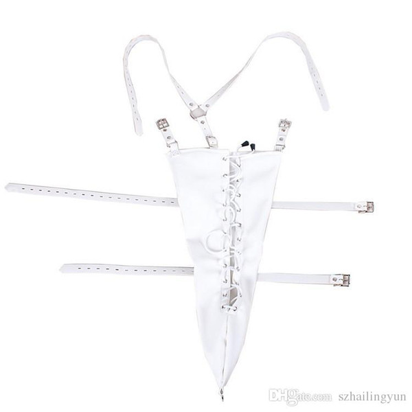 A very sexy dress Female Bondage Fetish Wear White Leather Armbinder with Strap Kinky Monoglove Restraint Costumes