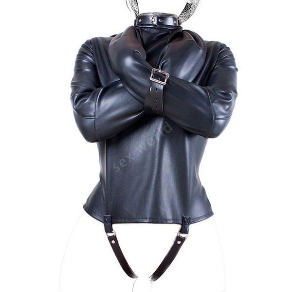 Soft PU Leather Fetish Straitjacket Bondage Restraint Top,Leather Straight Jacket Fetish Gimp ,Cosplay Adults Sex Toys For Woman