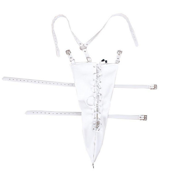 A very sexy dress Female Bondage Fetish Wear White Leather Armbinder with Strap Kinky Monoglove Restraint Costumes