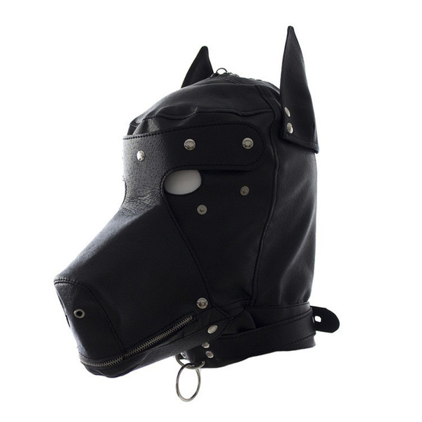 PU Leather Hood Mask,Sexy Bdsm Bondage Hook Fetish Lace-up Mouth Dog Mask Restraints Adult Games Sex Toys For Woman Couples