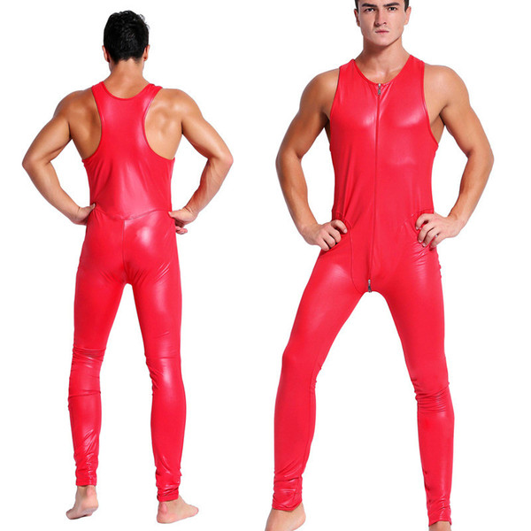 Men's Sexy Lingerie Nightclub Performance Patent Leather One Piece Bar Nightclub Uniform