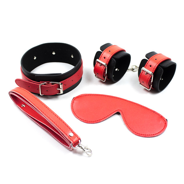 3pcs/lot Red Sex Toys for Couples Leather Eye Mask Handcuffs for Sex Games Lingerie Sexy Hot Erotic Toys Bdsm Women Collar Bondage Restraint