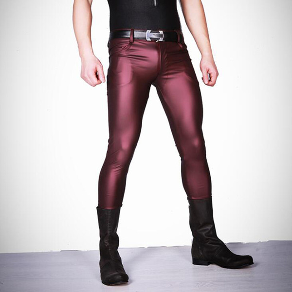 Sexy Men Faux Leather Matte Pencil Pants Skinny Pants Casual Leggings Slim Fit Tight Zipper Erotic Lingerie Club Wear