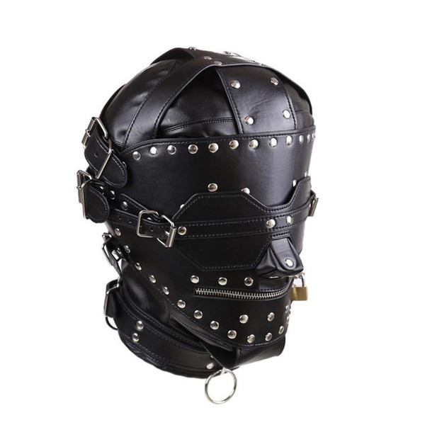 Full Gimp Hooded Mask Locking Blindfold Zipper Open Mouth Heads Bondage Restraint Slave BDSM Bondage Adult Game Sex Toys