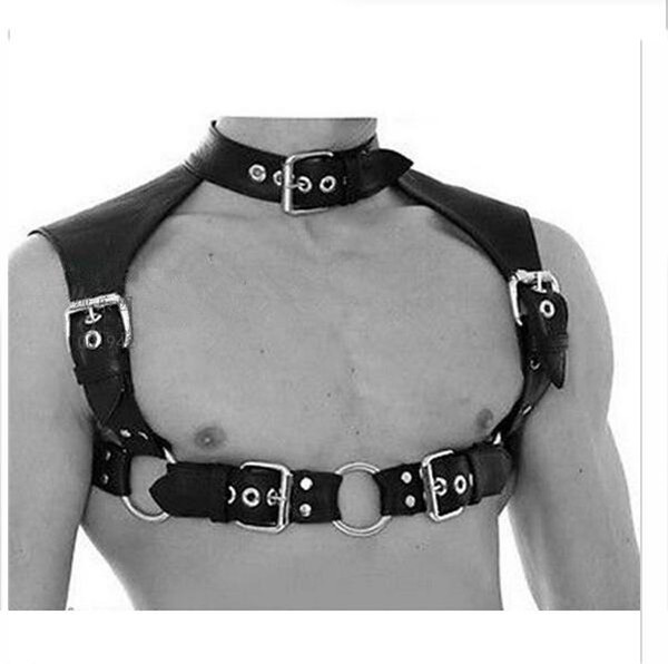 BDSM Bondage Male Neck Collars Chest Harness Strap Fetish Restraint PU Leather Belt Clubwear Cosplay Sex Toys For Men