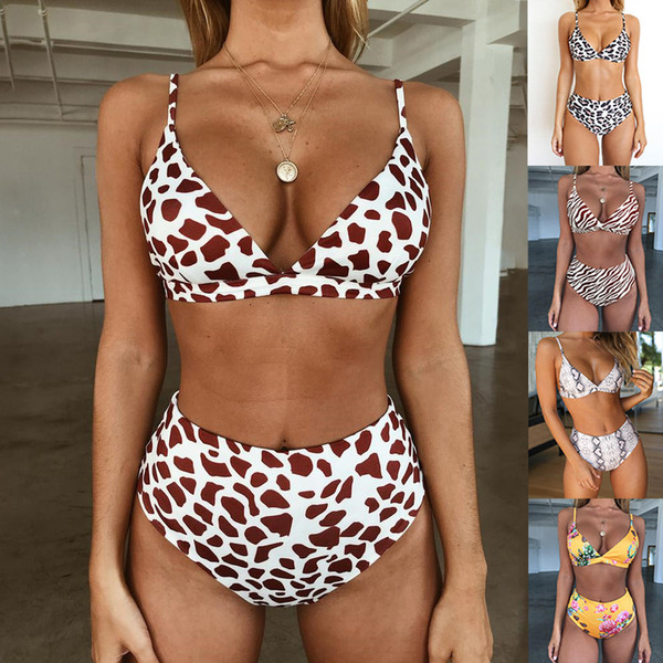 Swimwear Bikini Summer Leopard Print High Waist Swimsuit For Woman Condole Belt Suit Five Colors Sexy Fashion