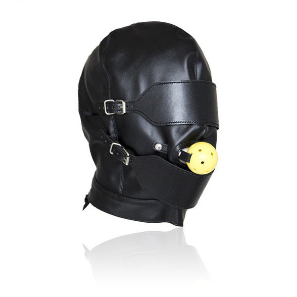 PU Leather Hoods Head Mask Fetish Bondage Zipper Full Head Harness with Removable Blindfold Gothic Costume With Blindfold Gag