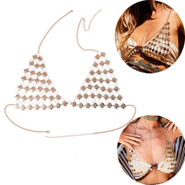 Sexy Belly Chains Summer Beach Party Ladies Chest Bra Chain Body Chain Bikini Top Hollow Body Jewelry Fashion Accessories Wholesale