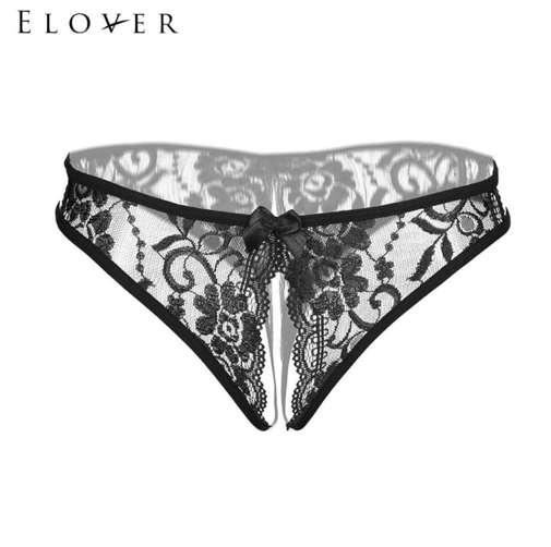 Elover Floral Sexy Underwear Crotch Women Erotic Lingerie G-string Women Bikini All Low Open Nightwear Max Lace Rise