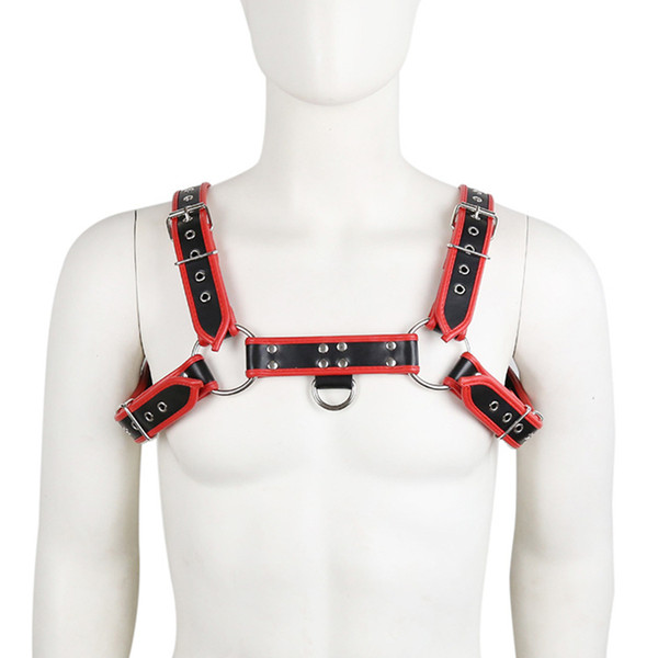 New Adult Red Black Fetish Body Chest Costume Leather Harness Bondage Restraints Sex Products Gay PVC Leather Tanks for Men