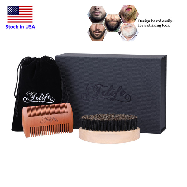 Boar Bristles Beard Brush and Comb Grooming Kit Set for Men Handmade Peach Wood Pocket Beard Brush and Mustache for Shaving Styling