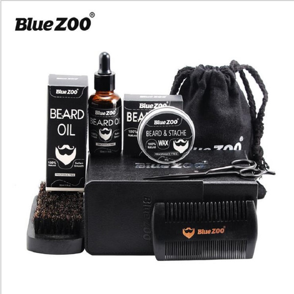 Bluezoo Natural Organic Men's Beard Care Balm Moustache Wax with Scissors Comb Bag Moisturizing Care Beard Grooming Trimming Kit