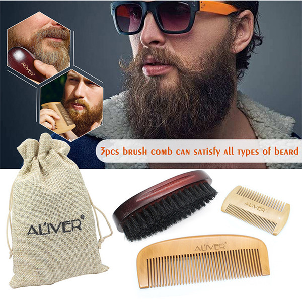 3Pcs Boar Beard Bristle Hair Brush Walnut Comb Moustache Beard Styling Tool Beard Care For Men