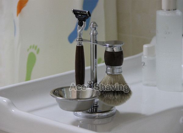 Shaving Set for Man Silvertip Badger Hair Brush 3 Blades Razor Stainless Stand With A Bowl