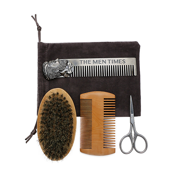 Men Moustache Brush Kit with Moustache Comb Scissor Storage Bag Repair Beard Modeling Cleaning Care Kit