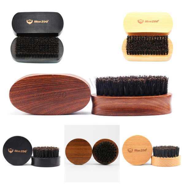 Natural Bristle Beard Brush Wood Circular Black Sandalwood Shaving Neutral Men's Face-Care Beard-Care Personalized Customization logo