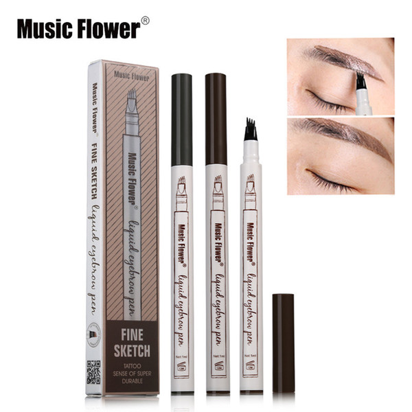 Wholesale Factory Price Music Flower Liquid Eyebrow Pen Music Flower Eyebrow Enhancer 3 Colors Four Head Eyebrow Enhancer Waterproof Free DH