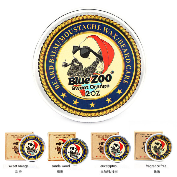 Blue Zoo Mustache Care Beard Cream 60g Shaving Wax Odorless Sandalwood Orange Eucalyptus 4 Flavors Moisturize Hot Sale Free shipping