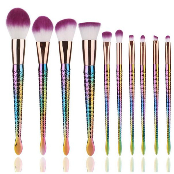 10/12 pcs Mermaid Unicorn Diamonds Makeup Brushes Sets 3D Colorful Professional Brushes Foundation Blush Cosmetic Brush Set Kit Tool