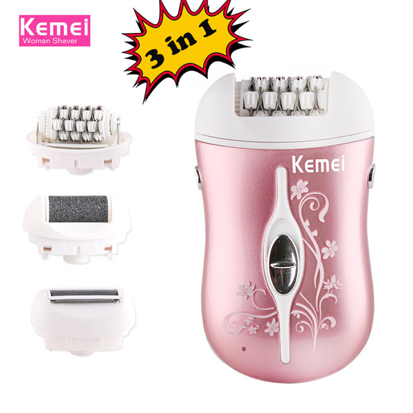 kemei rechargeable 3 in 1 lady epilator electric hair remover device depilador hair shaver removal for women foot care tool