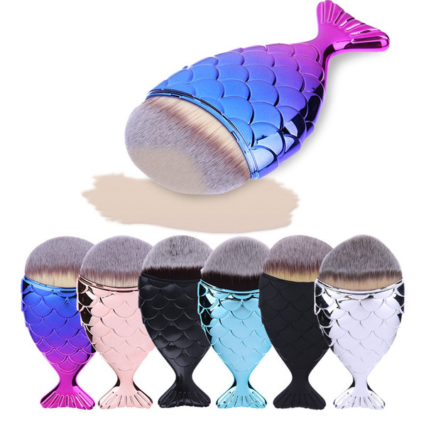 5pcs Mermaid Shape Makeup Brush Powder Blush Foundation Cosmetic Fish Brush Makeup Tools 6 Colors Mermaid Brush Makeup