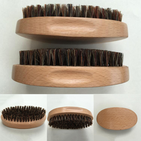 Natural Boar Bristle Beard Brush Mustache Military Round Wood Handle Men's Beard Brush Face Message Facial Hair Beard Oil M02955