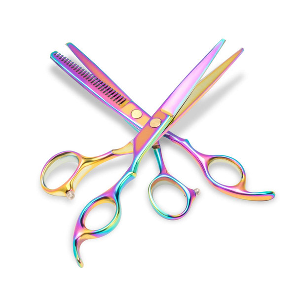 Hair Scissors and thinning shears set - Professional Barber Scissors/barber Shears - Sharp Edges and Rainbow Color Hair Shears