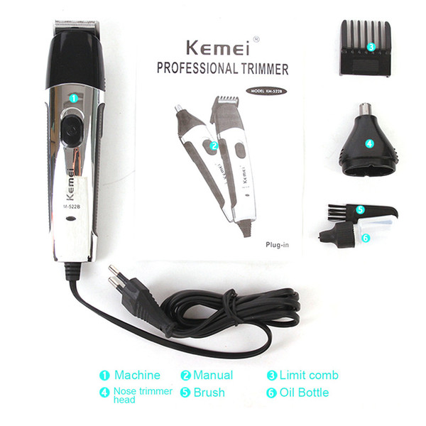 Professional Kemei Rechargeable Electric 2 IN 1 Nose Trimmer Hair Clipper Trimmer Shaver Razor Salon Clipper for Men 220-240V 3W KM-522B