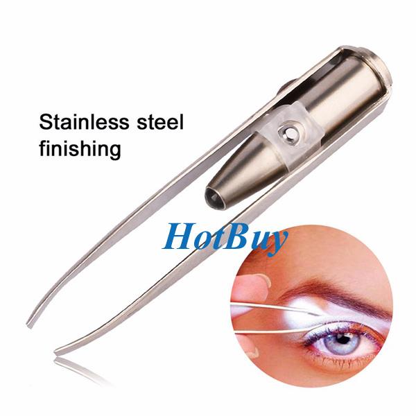 Stainless Steel Makeup Led Light Flash Eyelash Eyebrow Hair Removal Tweezer Clip#3864