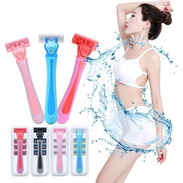 1pcs Razor Handle 4pcs Razor Blades Women Body Underarm Bikini Hair Removal Shaving